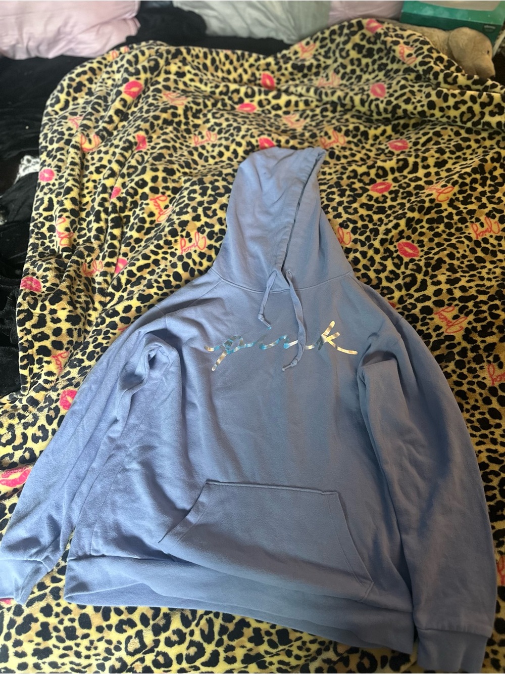 LilacHoodie with Iridescent “pink” Script